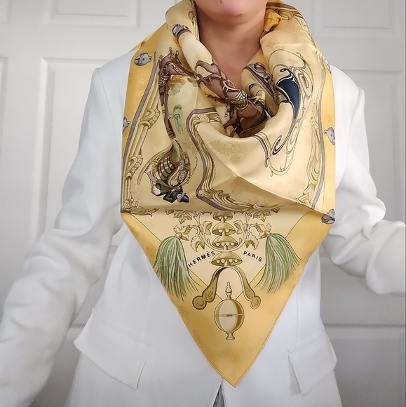 Hermes J Abadie Plumes et Grelots Silk Scarf - Picture 1 of 17
